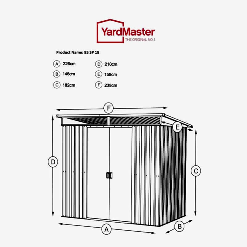 8' x 5' Yardmaster TopLight Pent Metal Shed (2.38m x 1.59m) Technical Drawing