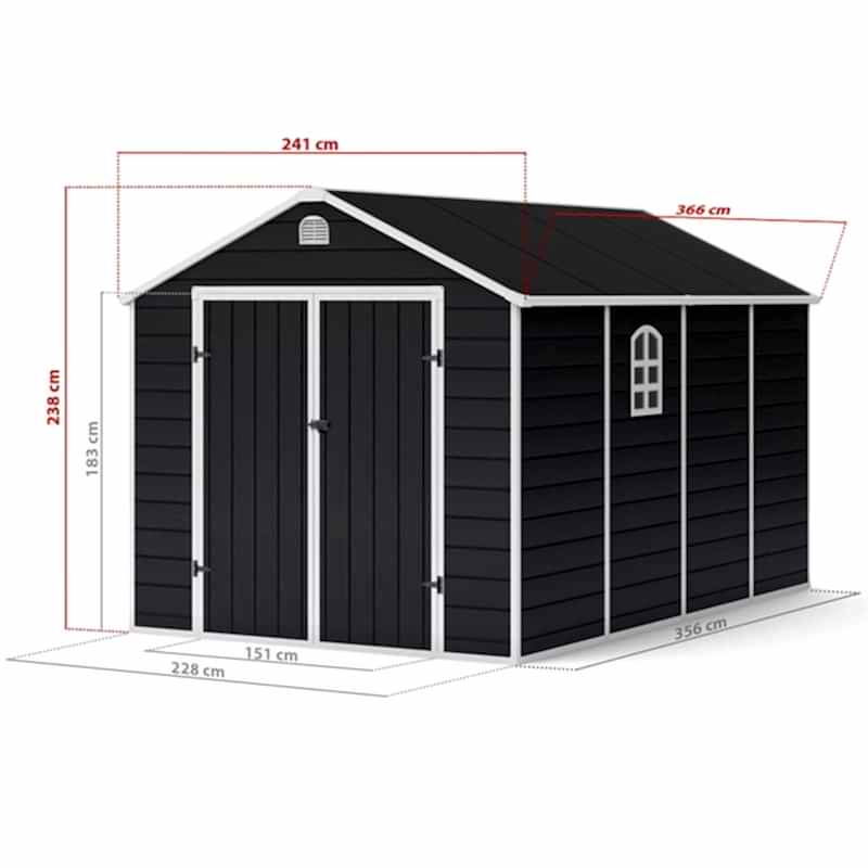 8' x 12' Lotus Sono Plastic Garden Shed with Foundation Kit (2.41m x 3.66m) Technical Drawing