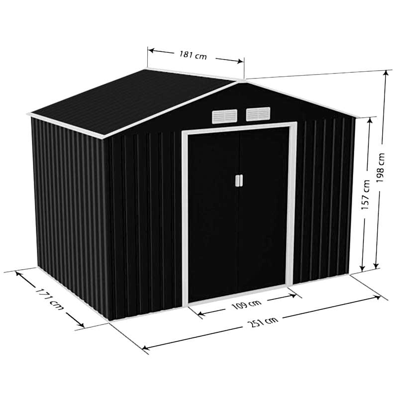 9' x 6' Lotus Hera Apex Metal Shed (2.61m x 1.81m) Technical Drawing