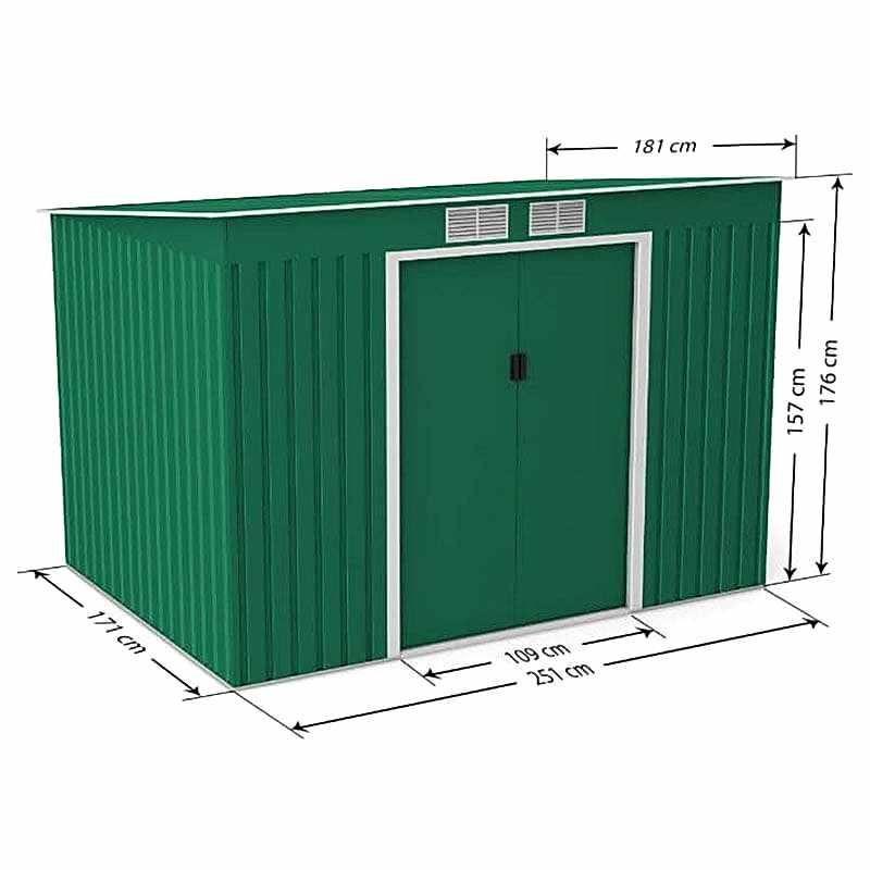 9' x 6' Lotus Hestia Pent Metal Shed with Foundation Kit (2.61m x 1.81m) Technical Drawing