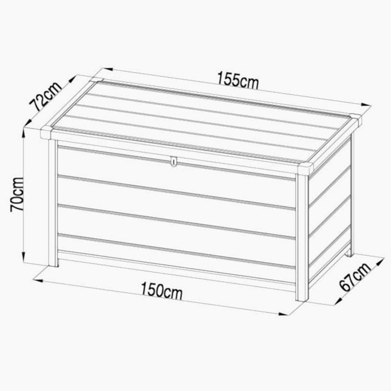 5' x 2' Lotus Astrum Plastic Garden Storage Box (1.55m x 0.72m) Technical Drawing