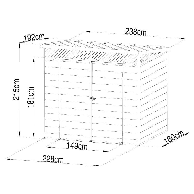 8' x 6' Lotus Canto Grey Plastic Shed (2.38m x 1.92m) Technical Drawing