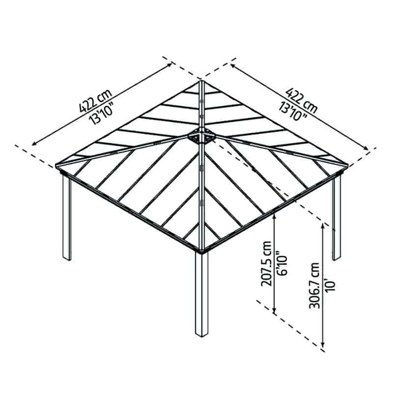 14' x 14' Palram Canopia Dallas Grey Garden Gazebo (4.22m x 4.22m) Technical Drawing