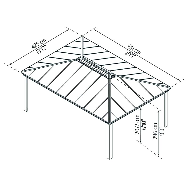 14' x 20' Palram Canopia Dallas Grey Garden Gazebo (4.22m x 6.06m) Technical Drawing