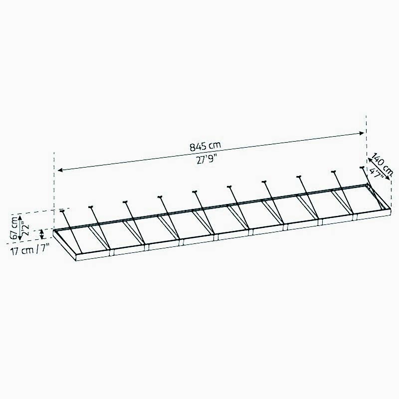 27'9 X 4'7 Palram Canopia Sophia XL 9000 Grey Clear Door Canopy (8.45m x 1.4m) Technical Drawing
