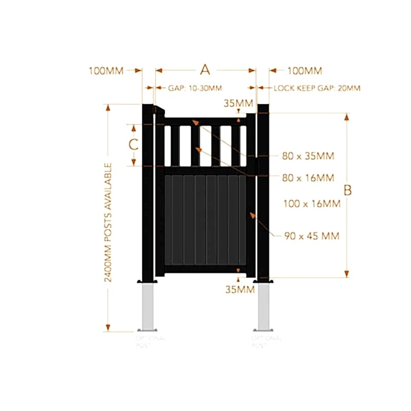 Partial Privacy Premium Metal Side Gate - Grey Technical Drawing