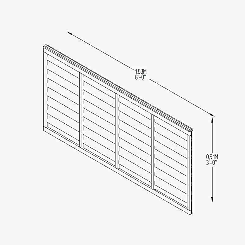Forest 6' x 3' Brown Pressure Treated Super Lap Fence Panel (1.83m x 0.91m) Technical Drawing