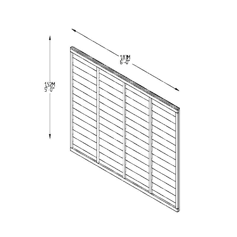 Forest 6' x 5' Brown Pressure Treated Super Lap Fence Panel (1.83m x 1.52m) Technical Drawing