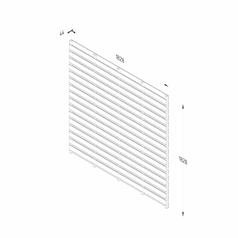 6' x 6' Forest Essential Double Slatted Fence Panel (1.83m x 1.83m) Technical Drawing