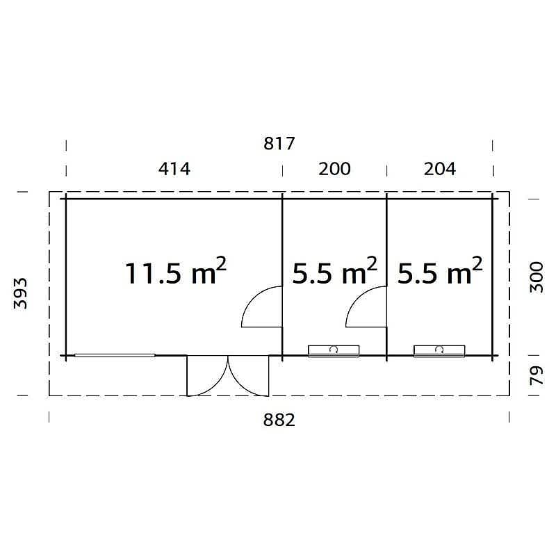 Palmako Heidi 8.8m x 3.9m Log Cabin Garden Building (70mm) Technical Drawing