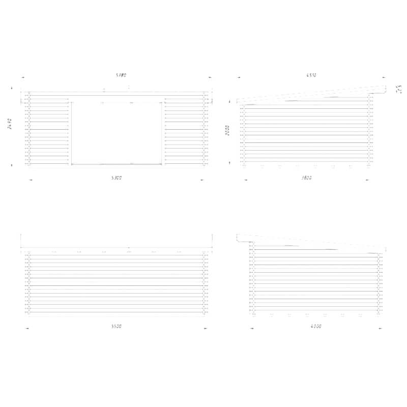Palmako Lea 5.8m x 4.5m Log Cabin Garden Office Sliding Doors (44mm) Technical Drawing