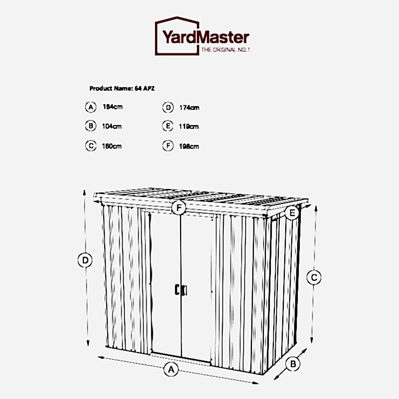 6' x 4' Yardmaster Castleton Anthracite Pent Metal Shed (1.98m x 1.19m) Technical Drawing