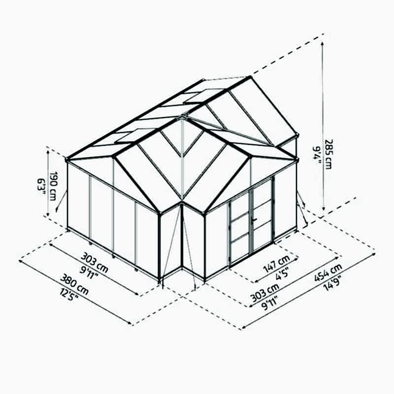 14'9 x 12'5 Palram Canopia Triomphe Orangery Enclosed Garden Gazebo (4.54m x 3.8m) Technical Drawing