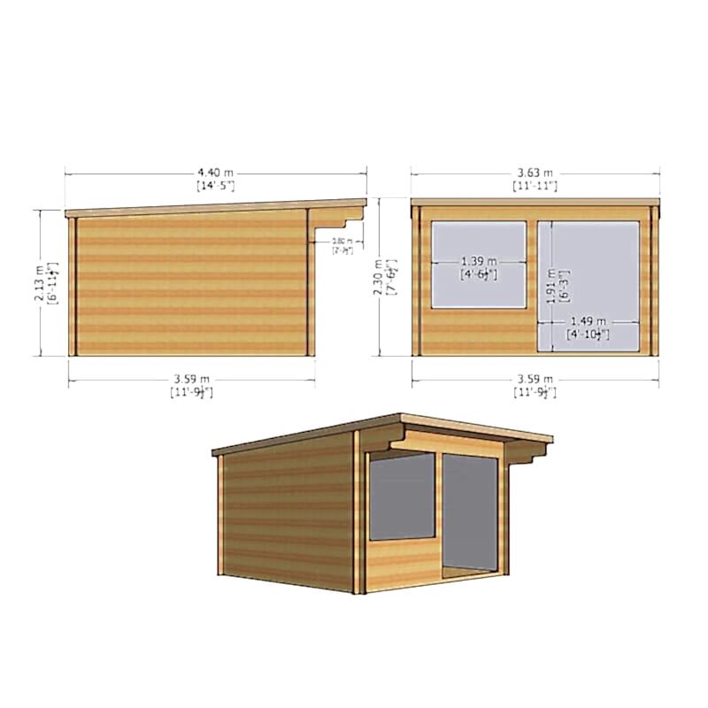 Shire Belgravia 3.6m x 3.6m Log Cabin (28mm) Technical Drawing