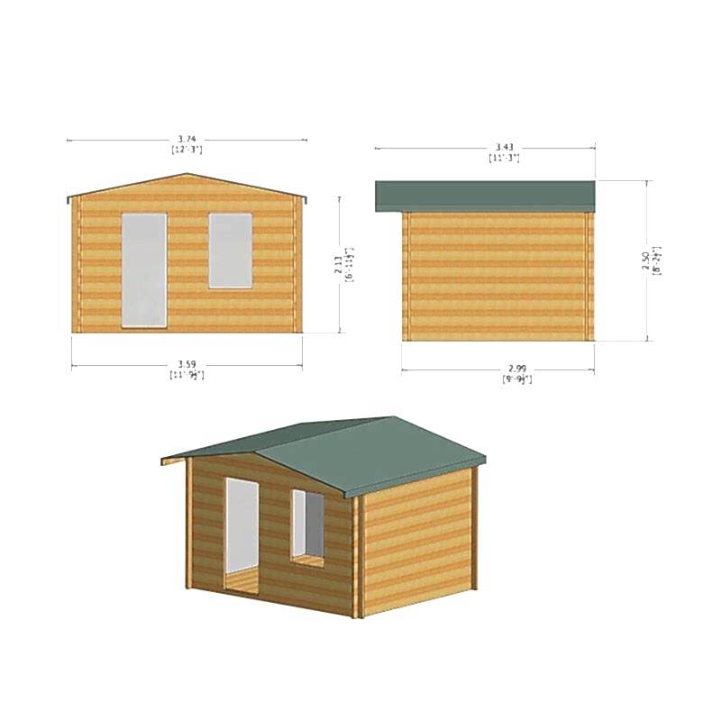 Shire Bucknells 3.6m x 3m Log Cabin Summerhouse (28mm) Technical Drawing