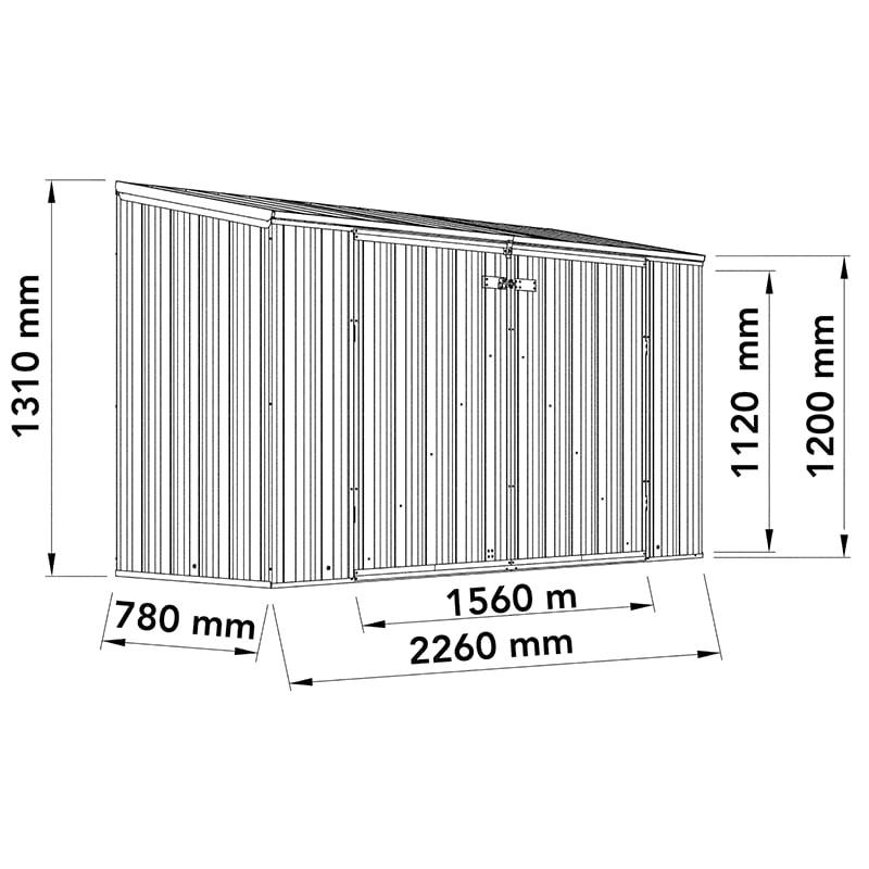 7' x 3' Absco Metal Bike Store - Zinc (2.26m x 0.78m) Technical Drawing