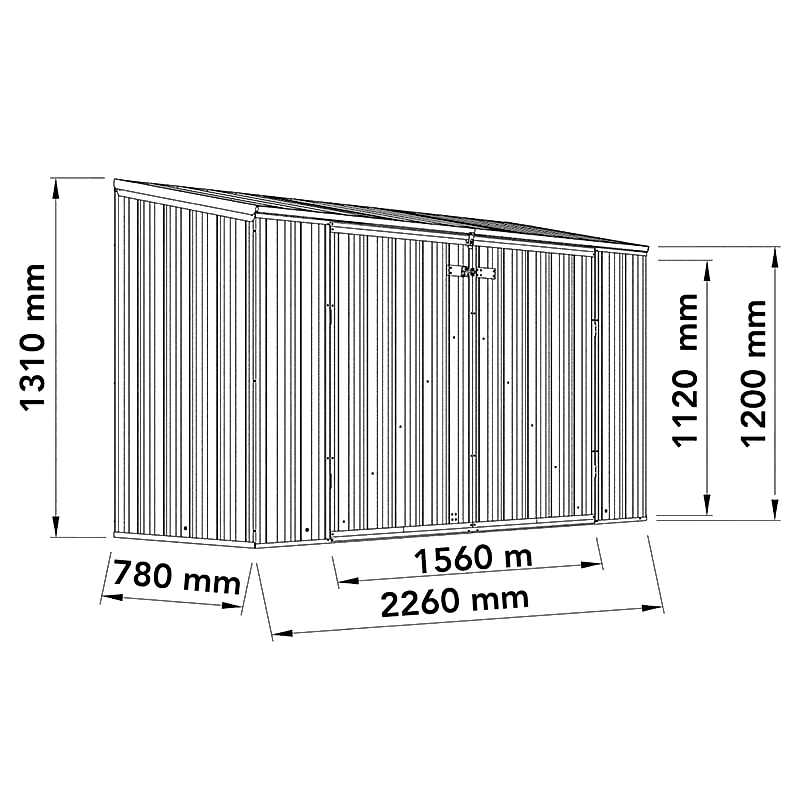 7' x 3' Absco Metal Bike Store - Eucalyptus (2.26m x 0.78m) Technical Drawing