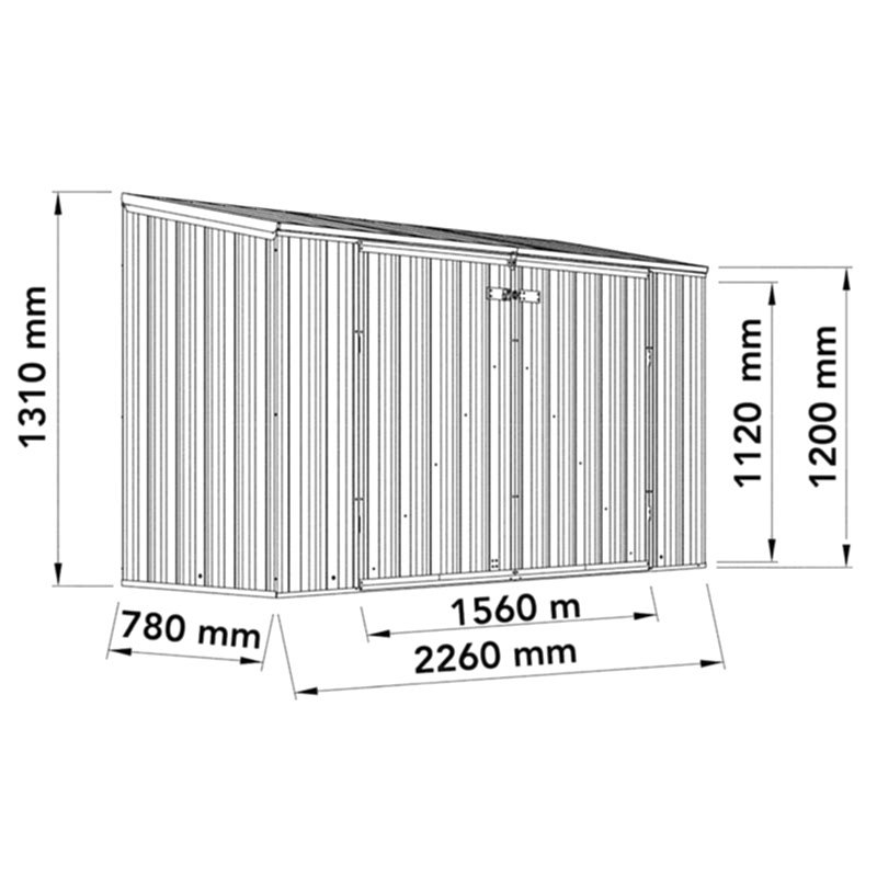 7' x 3' Absco Metal Bike Store - Dark Grey (2.26m x 0.78m) Technical Drawing