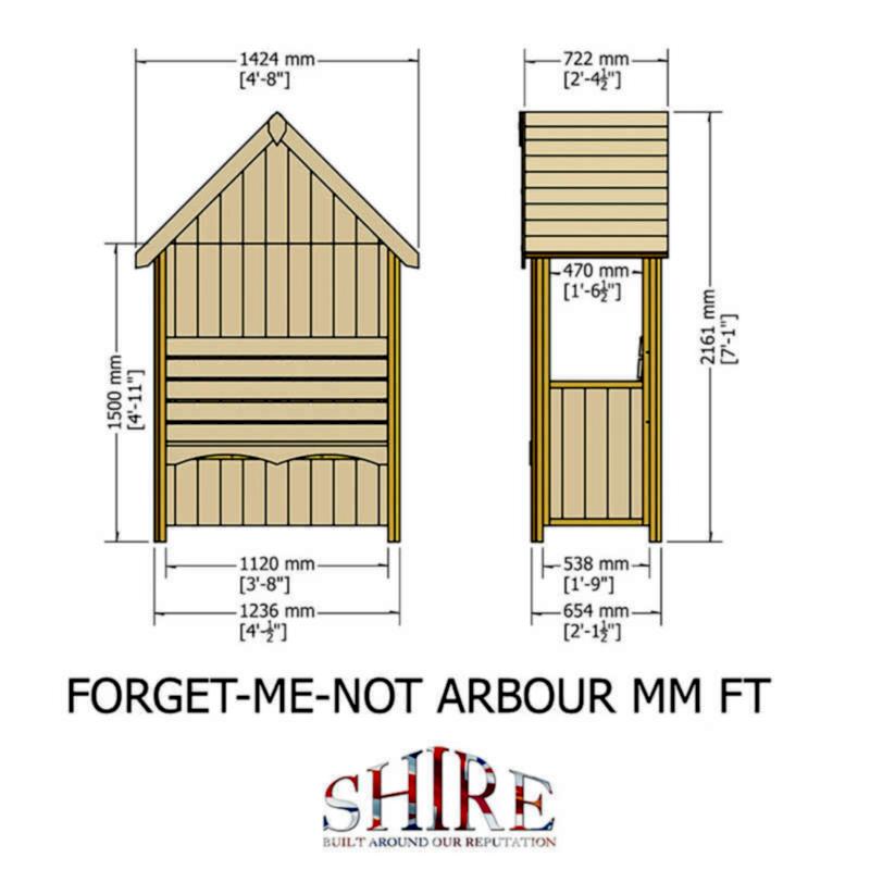 Shire Forget-Me-Not Garden Arbour Seat 5'x3' Technical Drawing