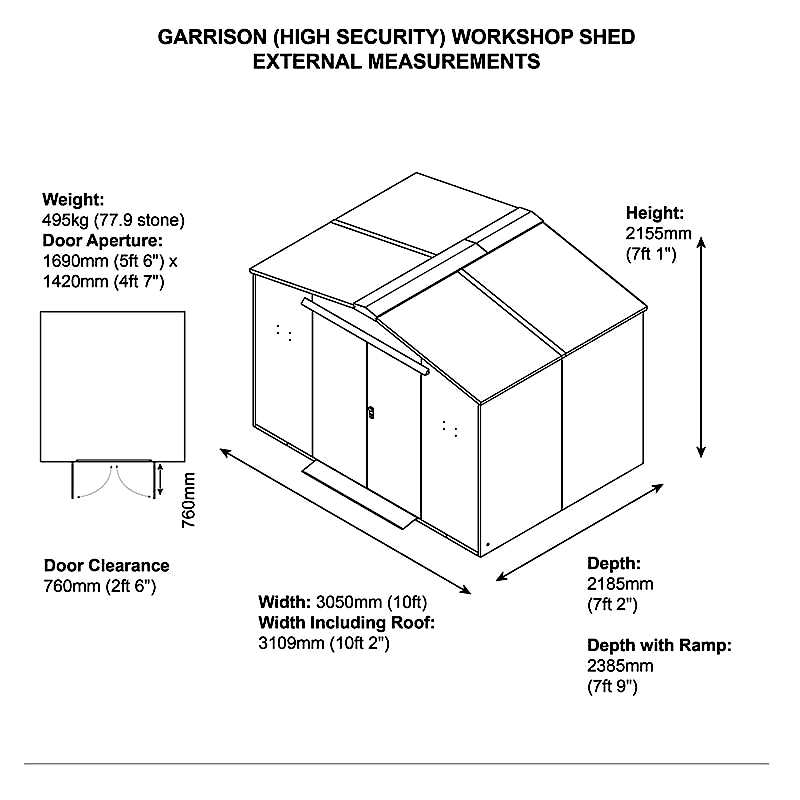 10' x 7' Asgard Garrison Police Preferred Metal Garden Workshop Shed - Installation Included (3.11m x 2.39m) Technical Drawing