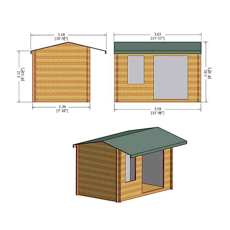 Shire Marlborough 3.6m x 2.4m Log Cabin Summerhouse (28mm) Technical Drawing