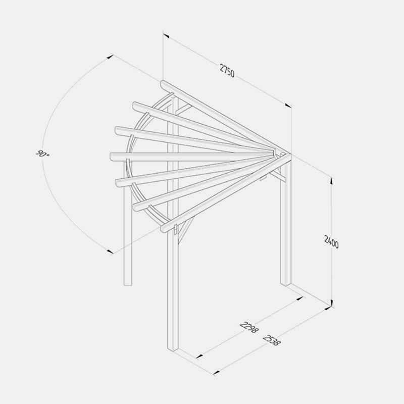 9' x 9' Forest Premium Radial Wooden Garden Corner Pergola (2.75m x 2.75m) Technical Drawing