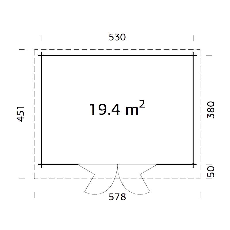 Palmako Lea 5.8m x 4.5m Log Cabin Garden Office (44mm) Technical Drawing
