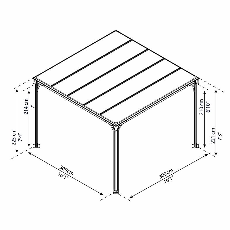 10x10 Palram Canopia Milano 3000 Garden Gazebo Technical Drawing