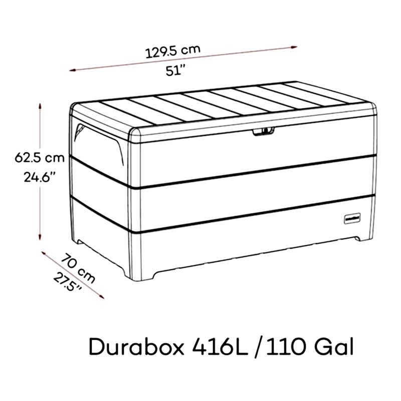 4'3 x 2'4 Saffron Durabox 416L Plastic Garden Storage Box (1.3m x 0.7m) Technical Drawing