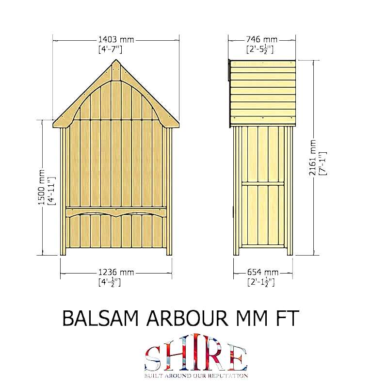 Shire Balsam Garden Arbour Seat 4'x2' Technical Drawing