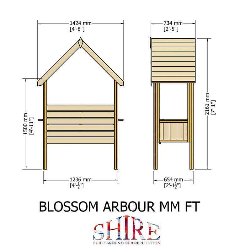 Shire Blossom Garden Arbour Seat 5'x2' Technical Drawing