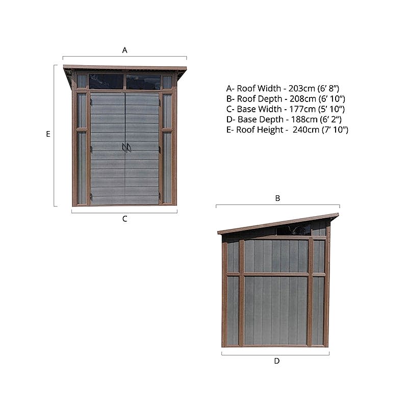 7’ x 7’ Mercia Premium Composite Pent Shed (2.03m x 2.08m) Technical Drawing