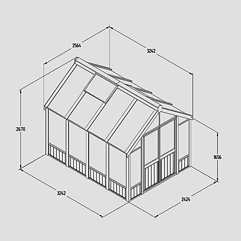 10' x 8' Forest Vale Modular Wooden Greenhouse (3.26m x 2.56m) - Installation Included Technical Drawing