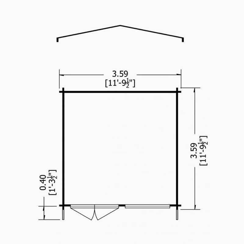 Shire Hale 3.6m x 3.6m Log Cabin Summerhouse (28mm) Technical Drawing