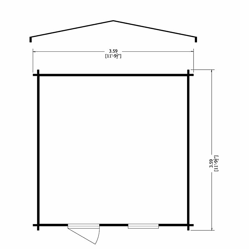 Shire Bucknells 3.6m x 3.6m Log Cabin Summerhouse (28mm) Technical Drawing