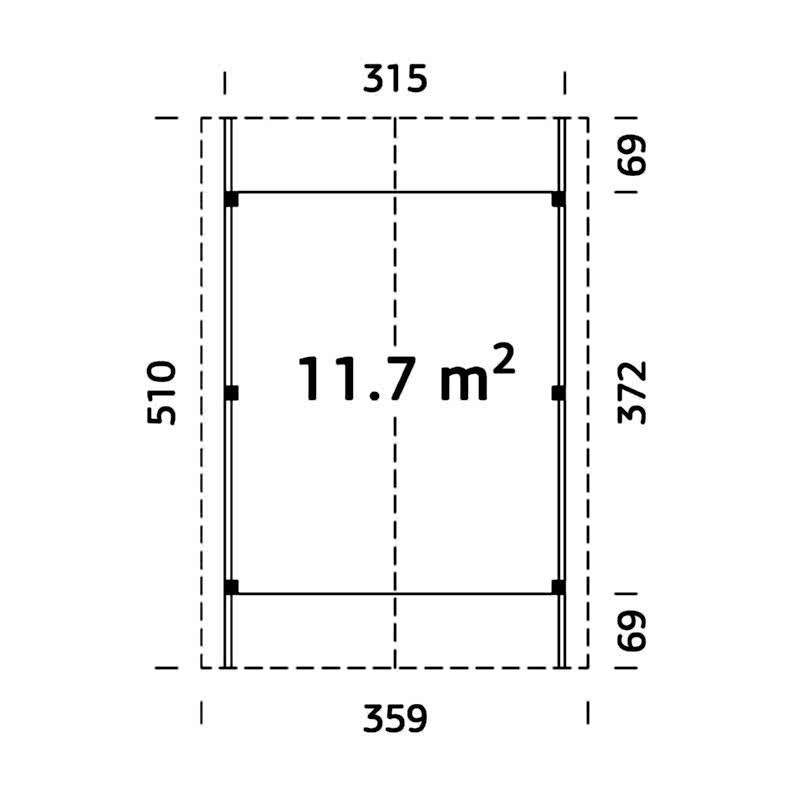12' x 17' Palmako Robert Wooden Carport (3.5m x 5.1m) Technical Drawing