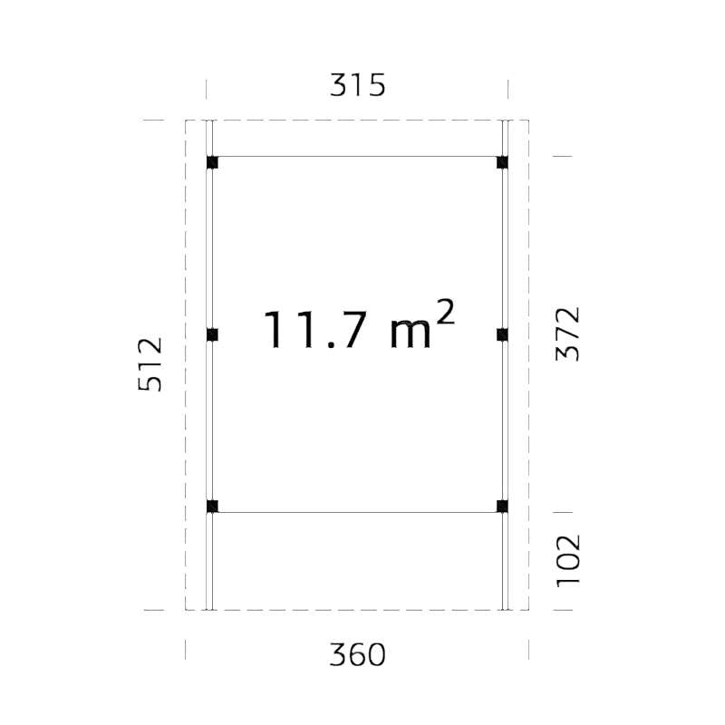 12' x 17' Palmako Karl Wooden Carport (3.6m x 5.1m) Technical Drawing