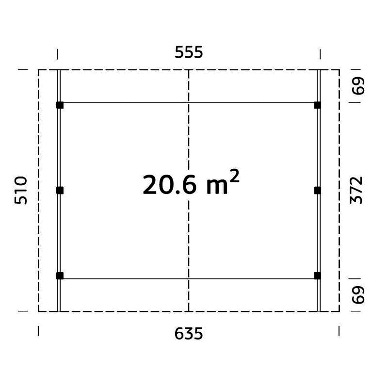 21' x 17' Palmako Robert Wooden Carport (6.3m x 5.1m) Technical Drawing
