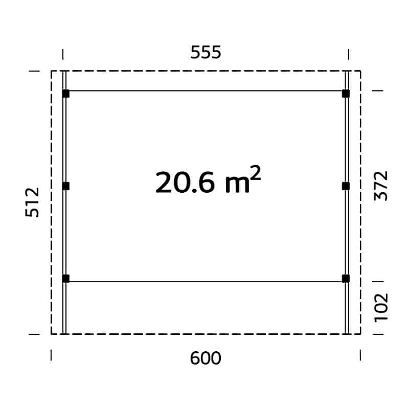 20' x 17' Palmako Karl Wooden Carport (6m x 5.1m) Technical Drawing