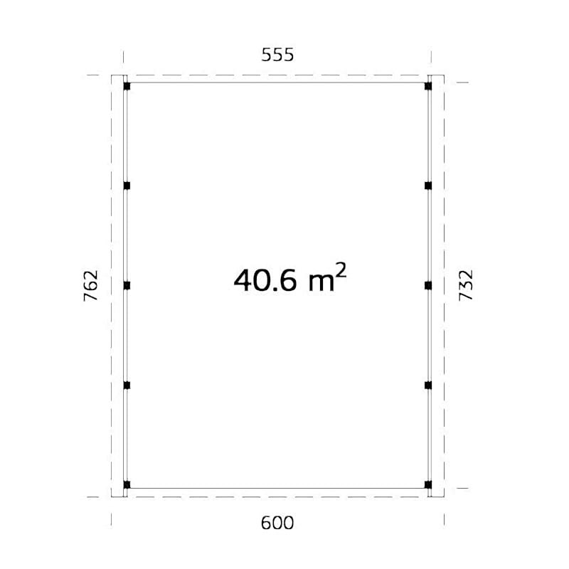 20' x 25' Palmako Karl Wooden Carport (6m x 7.6m) Technical Drawing