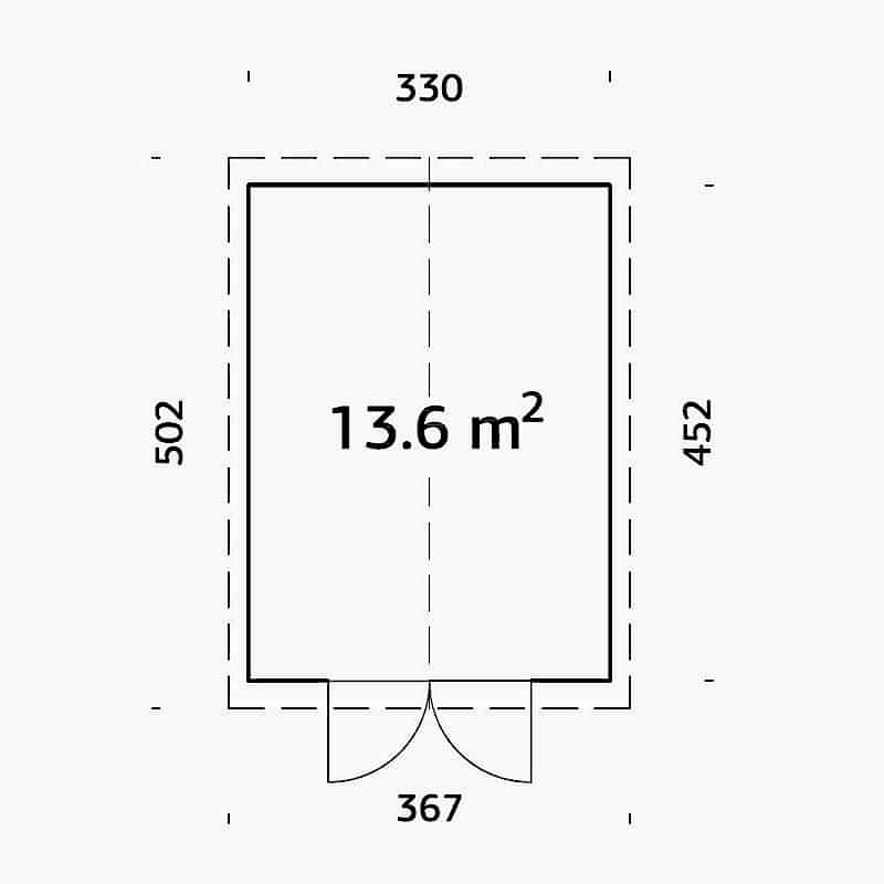 11' x 15' Palmako Martin Premium (88mm) Nordic Shed (3.3m x 4.5m) Technical Drawing