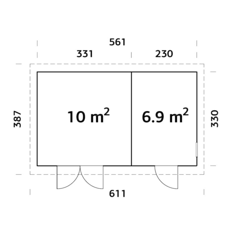 18' x 11' Palmako Kalle (88mm) Premium Multi-room Shed (5.6m x 3.3m) Technical Drawing