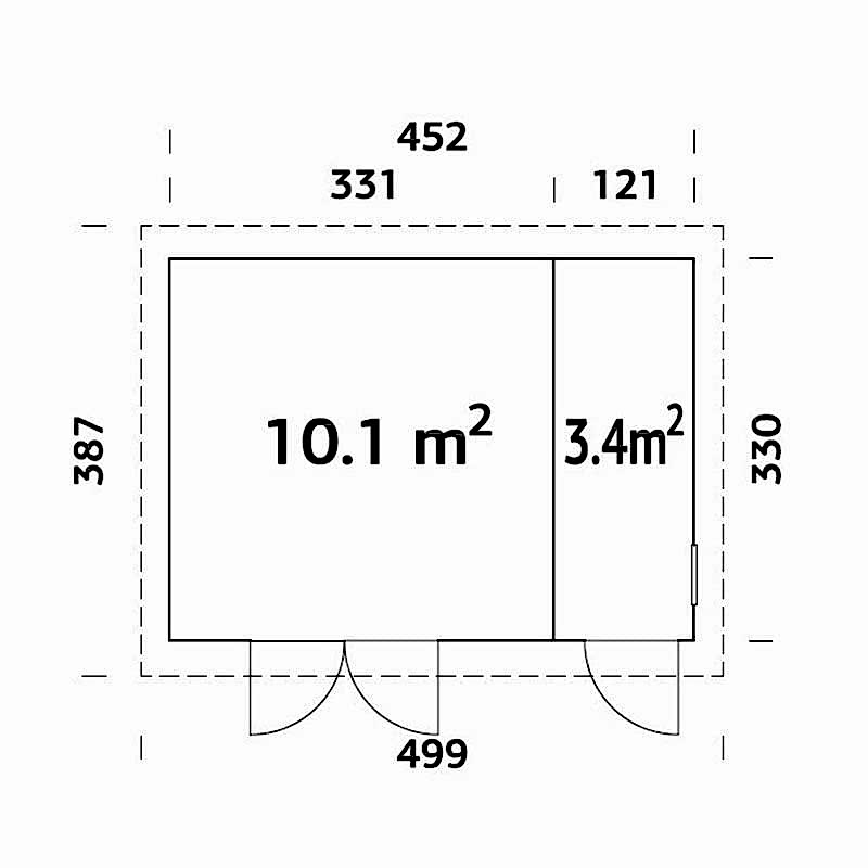 15' x 11' Palmako Kalle (88mm) Premium Multi-room Shed (4.5m x 3.3m) Technical Drawing