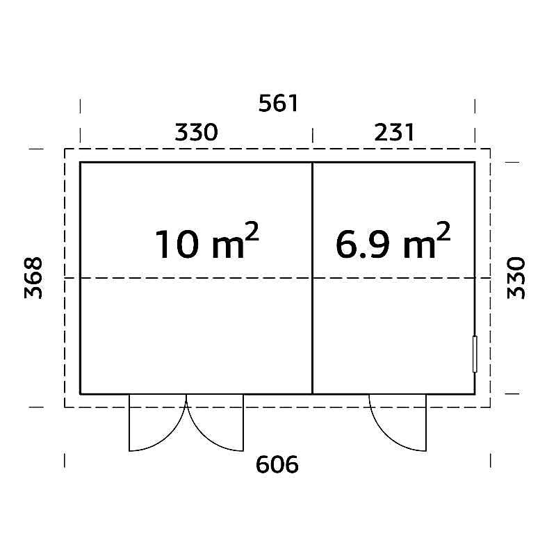 18' x 11' Palmako Olaf Premium (88mm) Multi-room Shed (5.6m x 3.3m) Technical Drawing