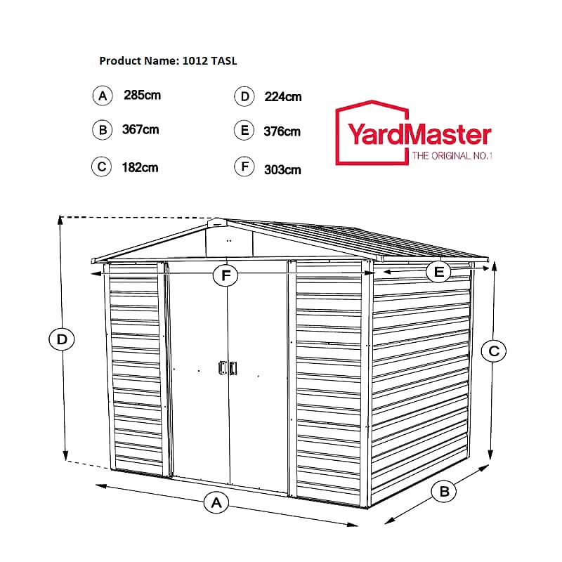 10' x 12' Yardmaster Shiplap Metal Shed Anthracite Finish (3.03m x 3.76m) Technical Drawing