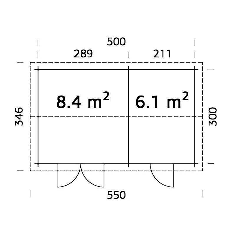 17' x 10'5 Palmako Jari Premium (28mm) Multi-room Shed (5.2m x 3.2m) Technical Drawing