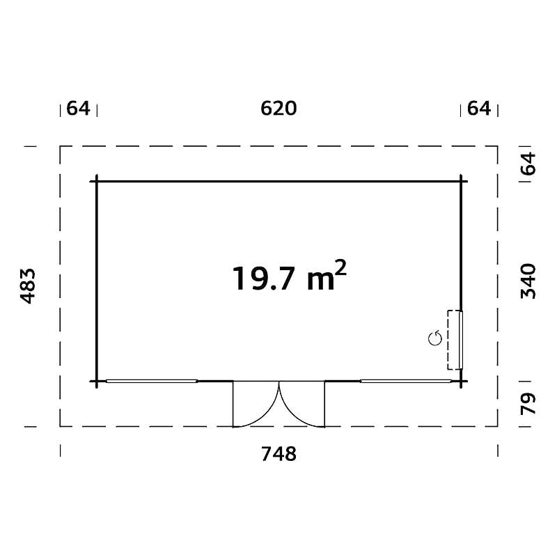 Palmako Heidi 6m x 3.3m Log Cabin Garden Building (70mm) Technical Drawing