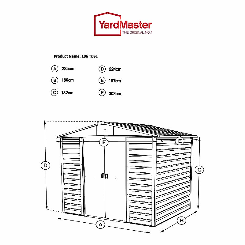 10' x 6' Yardmaster Shiplap Metal Shed Brown Finish (3.03m x 1.97m) Technical Drawing