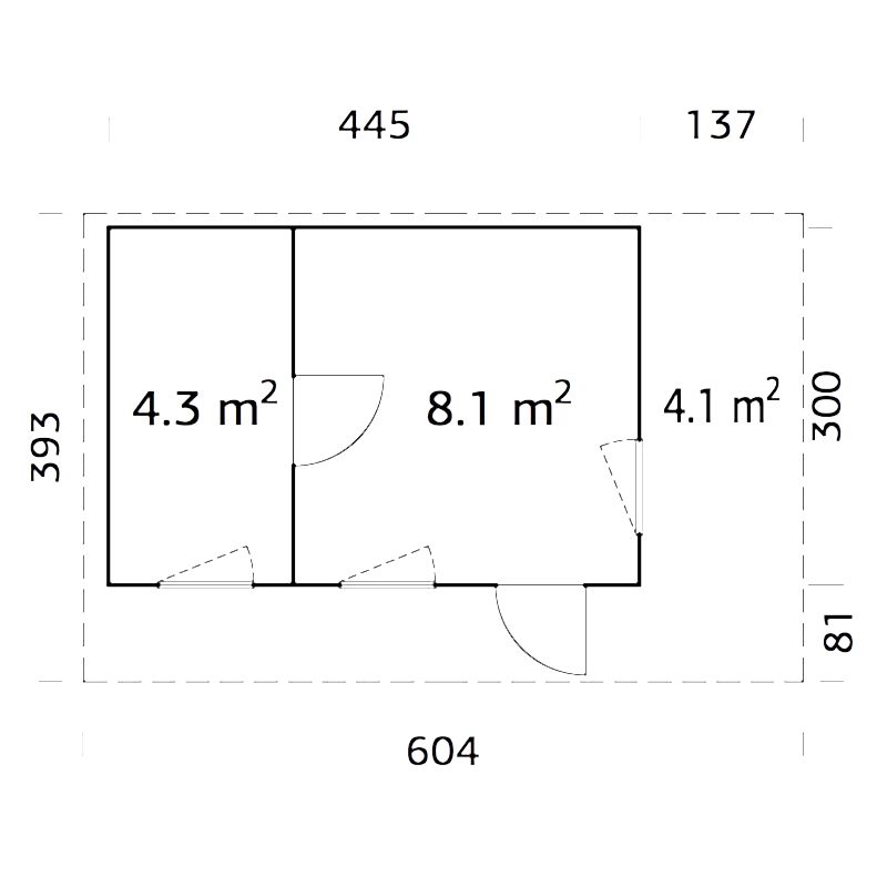 Palmako Grace 6m x 3.9m Pent Log Cabin with Canopy (56mm) Technical Drawing