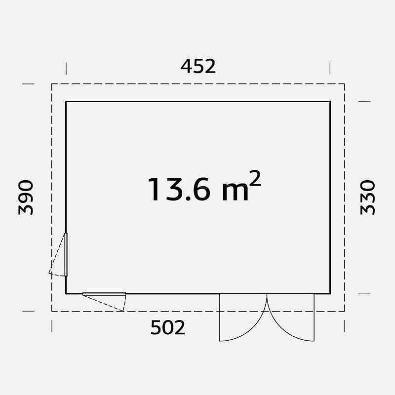Palmako Simone 5m x 3.9m Pent Log Cabin (88mm) Technical Drawing